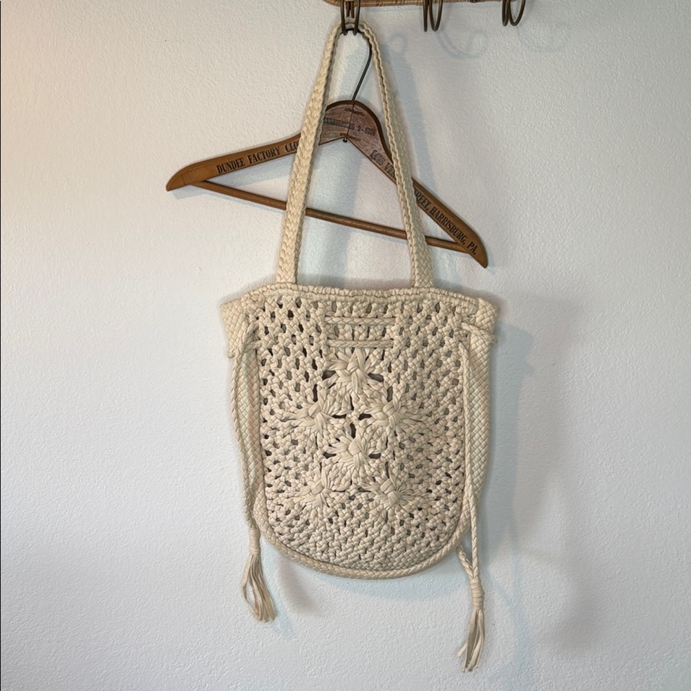 Cream Crochet Tote Bag